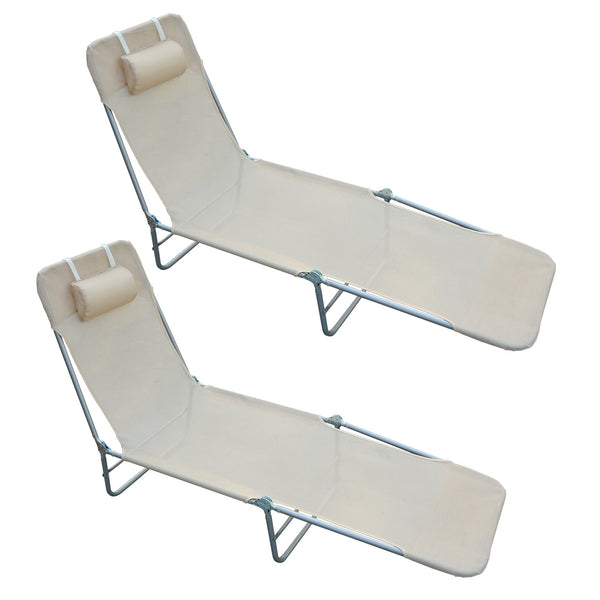 Lot de 2 Transats Pliants 137x56x82 cm en Tissu Maille Beige Métal acquista