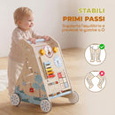 Carrello Primi Passi per Bambini 1-3 Anni 37x33,5x47,5 cm con Pannello Attività Bifacciale Rimovibile in Compensato      