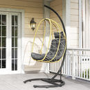 Dondolo Pensile da Giardino Pieghevole con Cuscini 102x102x195 cm in Acciaio e Rattan PE Nera Grigia e Beige