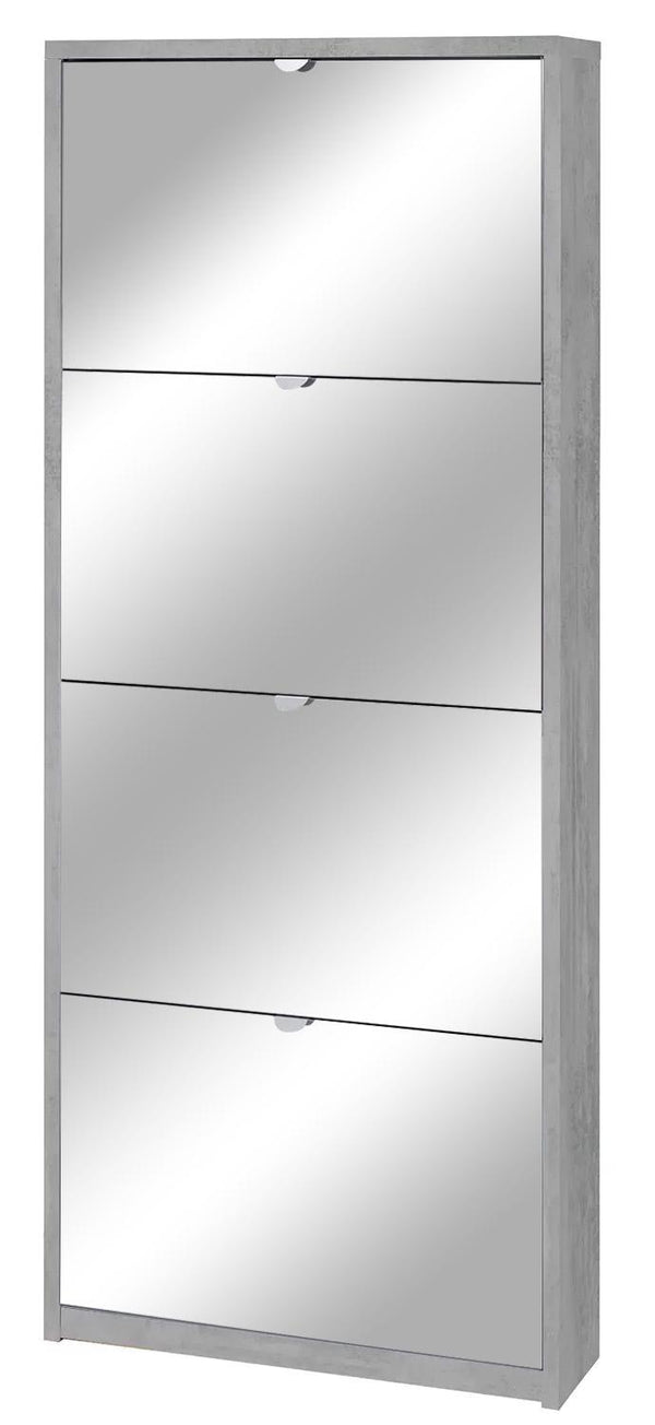 Meuble à Chaussures 4 Portes avec Miroir 63x154x18 cm Ciment prezzo