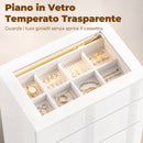 Cassettiera Moderna 4 Cassetti 60x40x90 cm con Luci LED in MDF e Vetro Temperato Bianca      