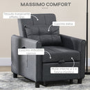 Poltrona Letto Singolo Reclinabile 69x82x85 cm in Tessuto Effetto Lino Grigio