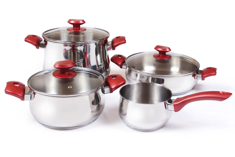 Batteria di Pentole 7 Pezzi in Acciaio 18/10 Antiaderente Induzione Collection Acciaio/Rosso