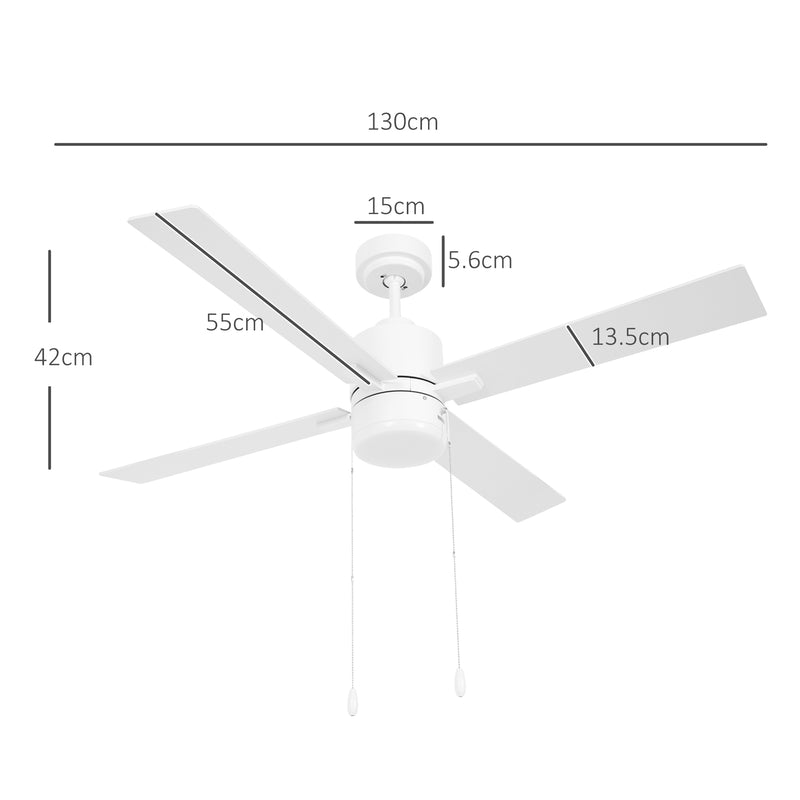 Ventilatore da Soffitto con Luce LED Ø130 cm 3 Velocità e Motore Reversibile Bianco e Legno