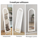 Specchio da Terra ad Arco 150x50 cm con Luci Dimmerabili e Funzione di Memoria Autoportante o da Parete Trasparente      