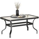 Tavolino da Esterno Rettangolare 95x55x46 cm Piano in Vetro in Metallo Nero   