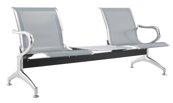 Panca per Sala Attesa 2 Posti da Ufficio con Tavolino in Acciaio Argento sconto