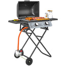 Barbecue a Gas Portatile Design a Valigia 101x50x102 cm con 2 Bruciatori e 2 Tavolini in Acciaio Nero  