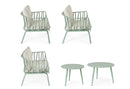 Set 5 Pezzi Salotto da Giardino con Divano 2 Poltrone e 2 Tavolini in Acciaio e PP Nixie Verde Salvia 