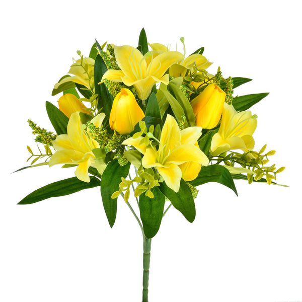 prezzo Set 4 Bouquets Artificiels de Tulipes et Lys Artificiels Hauteur 37 cm Jaune