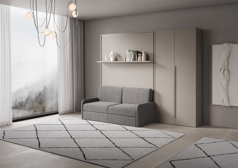 Letto Matrimoniale A Scomparsa 160 Versia Con Divano Mensola E Armadio Dx 2 Ante Argilla      