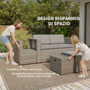 Set 6 Pezzi da Esterno con Divano 2 Sedie Tavolino con Piano in Vetro e 2 Pouf in Rattan Grigio Scuro      