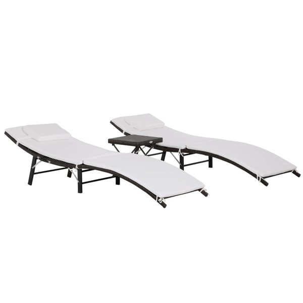 Lot de 2 Transats et Table Basse en Rotin Synthétique avec Coussins Déhoussables Marron Crème prezzo