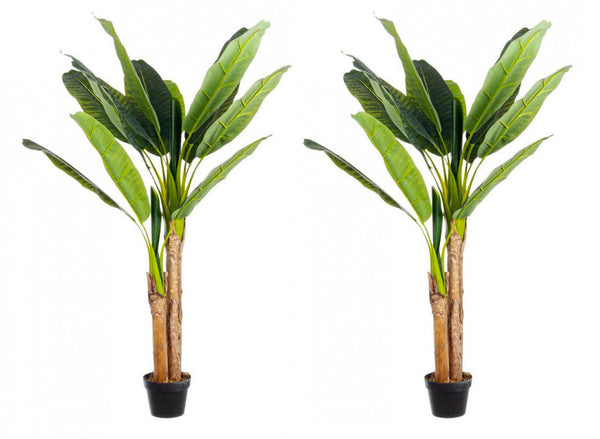 Set 2 Piante Artificiali di Banano 135 cm in Plastica con Vasi Verde sconto