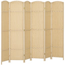 Paravento Divisorio da Interni Pieghevole 240x170 cm a 6 Ante Intrecciato in PP e Legno Beige      