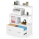 Mobile Multiuso per Stampante 3 Ripiani e 1 Cassetto 80x40x110 cm in MDF Bianco