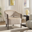 Poltrona da Camera Rivestita in Ciniglia con Struttura e Gambe in Legno Massello Beige      