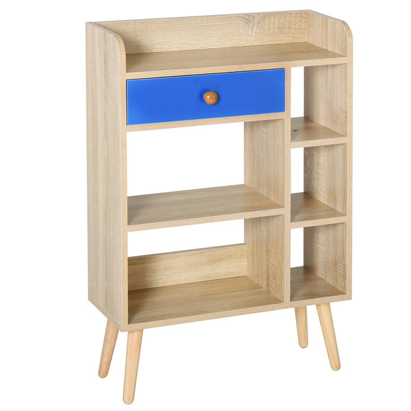 Bibliothèque 5 étagères avec tiroir 60x24x86,8 cm en chêne et aggloméré bleu prezzo