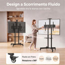 Supporto TV da Pavimento 32-75 Pollici 76x56x120-187,5 cm con Ruote a Freno e Altezza Regolabile in Metallo Nero      