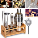 Kit da Barman 12 Pz in Acciaio e Base in Legno