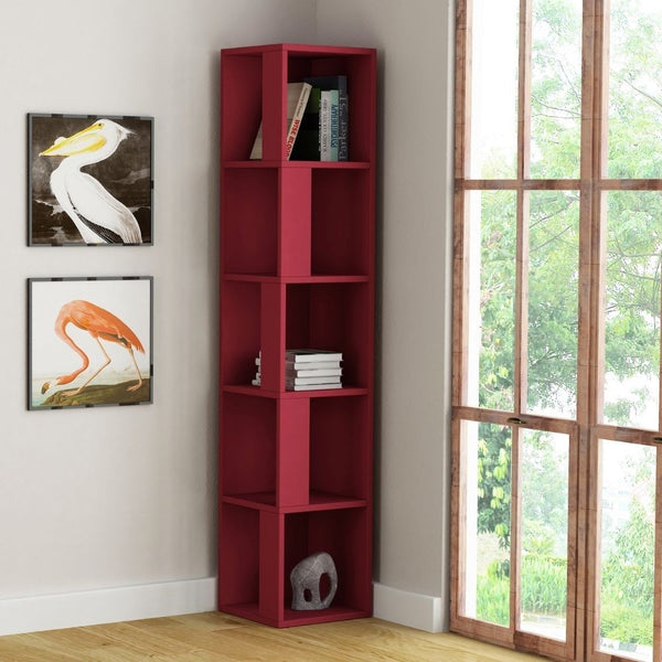 Bibliothèque d'angle 31,4x31,4x158,9 cm plateau bordeaux 5 étagères sconto
