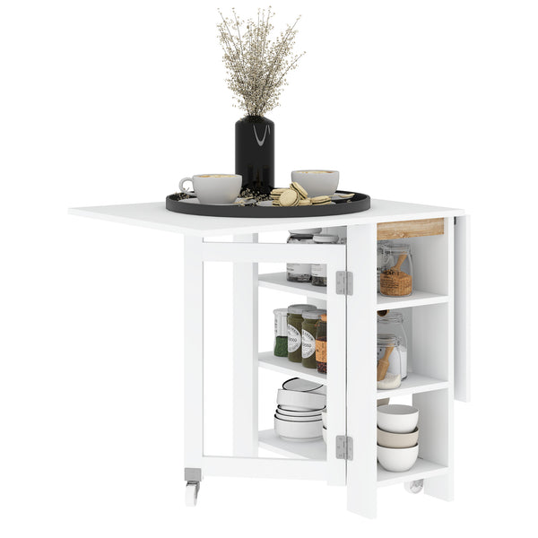 prezzo Tavolo Pieghevole da Pranzo 120x60x75 cm con 2 Ribalte e Ripiani in Truciolato Bianco