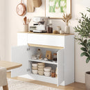 Credenza Cucina 105x30x81,5 cm con 2 Ante Ripiano Regolabile 2 Cassetti e 3 Scomparti Aperti in Truciolato e MDF Bianco      