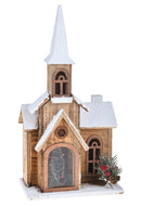Chiesetta innevata con 15 Led H47 cm in Legno e Plastica