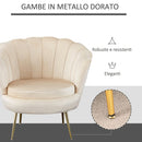 Poltrona a Conchiglia 78x73x78 cm in Velluto Vintage Piedi Oro Sofia Beige