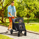 Passeggino per Cani Taglia Media e Grande 112x65x100 cm Pieghevole con Ingressi a Cerniera Grigio Scuro e Nero  