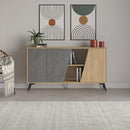 Madia Moderna Credenza Fiona 150x36x82 cm Design Anta Obliqua Grigio Retrò e Zaffiro di Quercia      