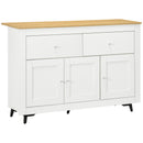 Credenza Buffet 117x35x80 cm con 2 Cassetti e 2 Armadietti in Legno Bianco e color Legno      