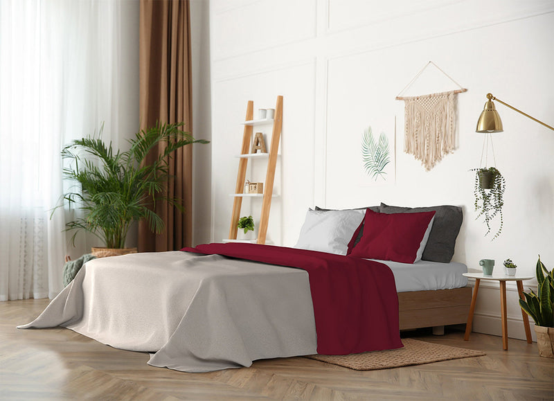 Set Lenzuola Sopra Sotto e Federe Doubleface Bordeaux\/Grigio Chiaro Varie Misure