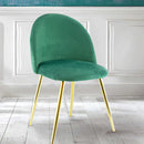 Set 4 Sedie 50x45x80 cm in Tessuto Vellutato Piedi Oro Verde