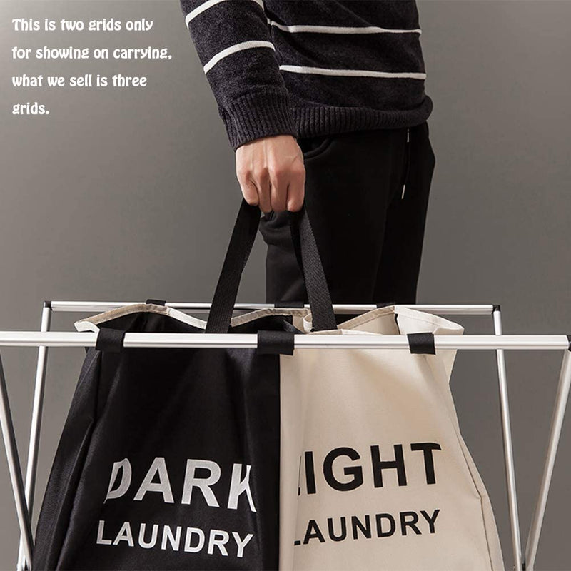 Cesto Biancheria 3 Scomparti Portabiancheria Pieghevole in Alluminio e Tessuto