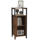 Comodino Stile Industriale 2 Ripiani e Scaffale Interno Regolabile 34x30x80 cm in Legno e Acciaio Marrone