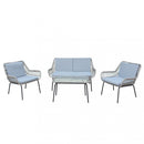 Set Salotto da Giardino Divano 2 Poltrone e Tavolino con Cuscini in Acciaio Grigio