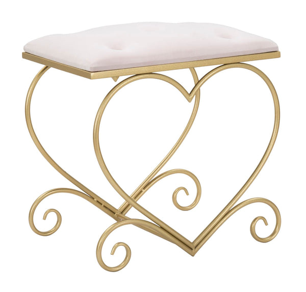 acquista Tabouret Coeur Rose 50x37,5x51,5 cm en Fer et MDF et Éponge et Polyester Or et Crème