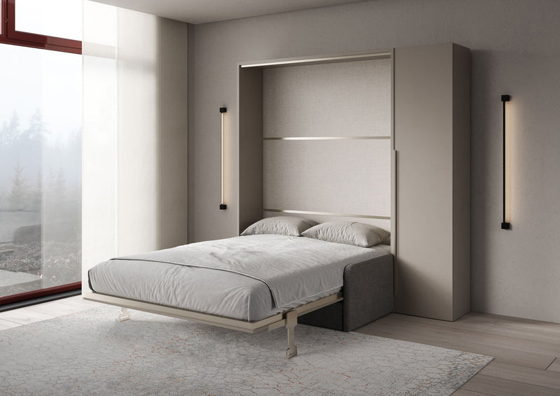 Letto Matrimoniale Francese A Scomparsa 140 Versia Con Divano E Armadio 1 Anta Dx Argilla      