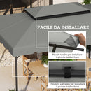 Tetto per Gazebo 3x4 m a 2 Livelli con 8 Fori di Drenaggio in Poliestere Grigio Chiaro      