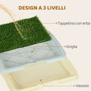 Lettiera per Cani 46,5x34x5,5 cm 3 Strati con Prato Sintetico Griglia e Vassoio Inferiore Bianco e Verde  