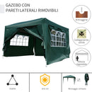 Tendostruttura Impermeabile Pieghevole 3x3m con Pannelli Laterali in Acciaio Verde 