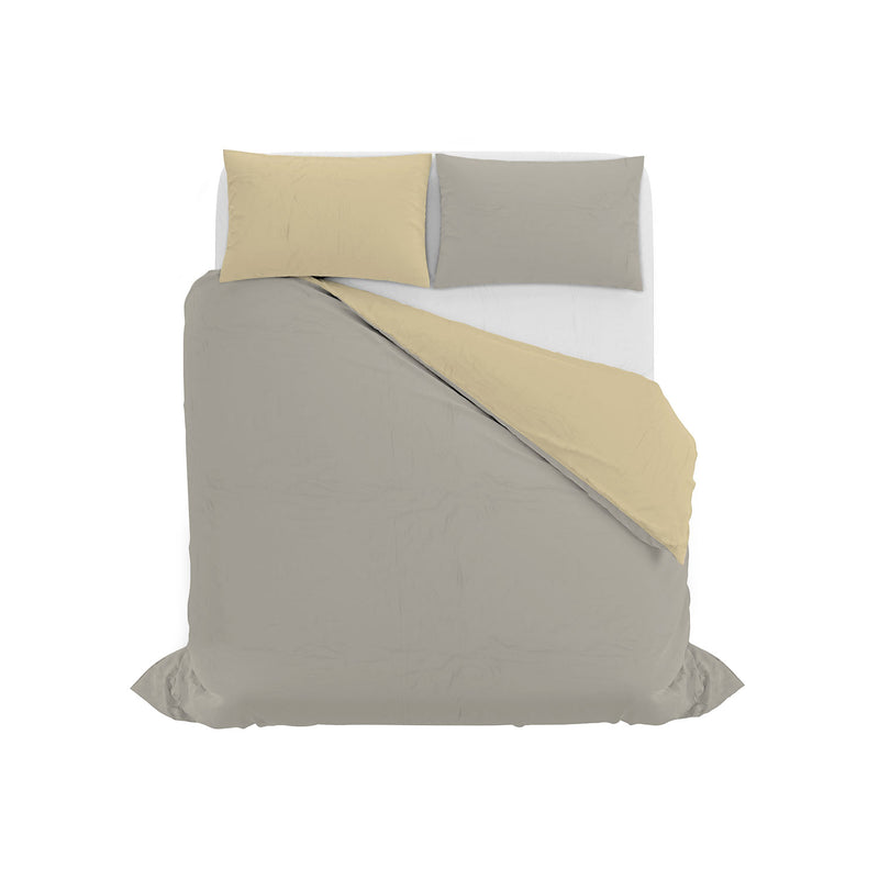 Copripiumino con Sacco e Federe in Tinta Unita Double Face Linea Vera Grigio Chiaro e Panna