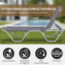 Lettino Prendisole in Alluminio con Schienale Reclinabile a 5 Livelli 163x58,5x91 cm  Argento