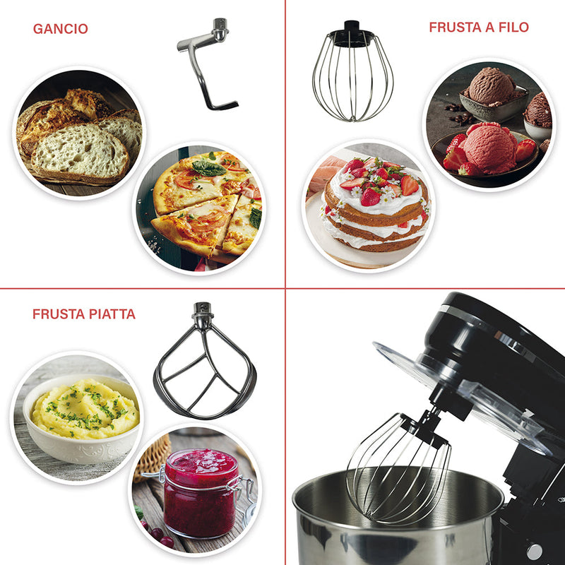 Impastatrice Planetaria 5 Litri 6 Velocità 1200W Kooper Aurora Nero