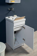Mobile Lavatoio in Ceramica 1 Anta con Strofinatoio in Legno Massello 45x50x86A cm Bianco Opaco