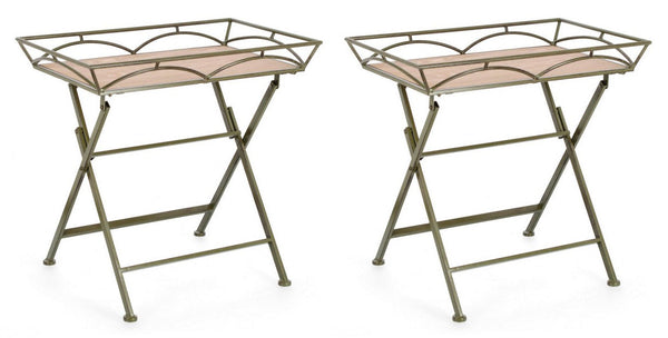sconto Set 2 Tavolini da Soggiorno 63x40x60 cm in Acciaio Guenda Verde Scuro