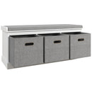 Panca Scarpiera 105x35x47 cm 3 Ceste e Seduta Imbottita in Legno Bianco e Grigio 