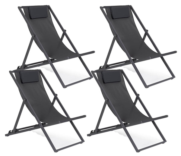 acquista Set 4 Sedie Sdraio Reclinabile Pieghevole 60.5x101.5x73.5 cm in Alluminio Taylor Grigio Scuro