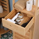 Mobile Bagno Alto 3 Ripiani 1 Cassetto e 1 Armadietto 32x30x163 cm in Bambù color Legno